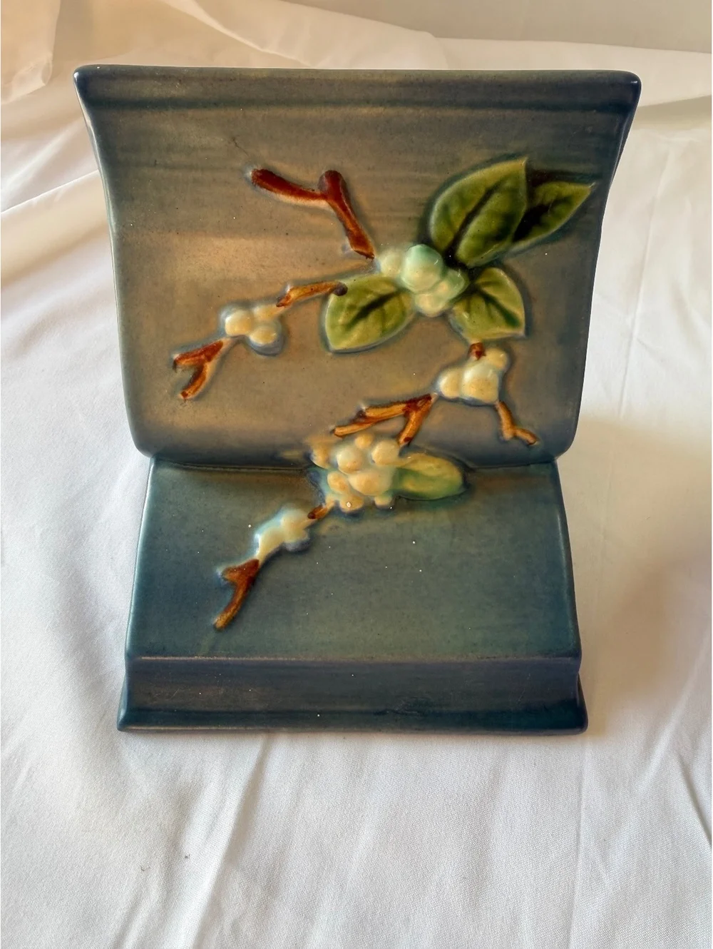 Roseville Pottery Snowberry Blue Bookends 18B Pair Vintage USA Read Repair